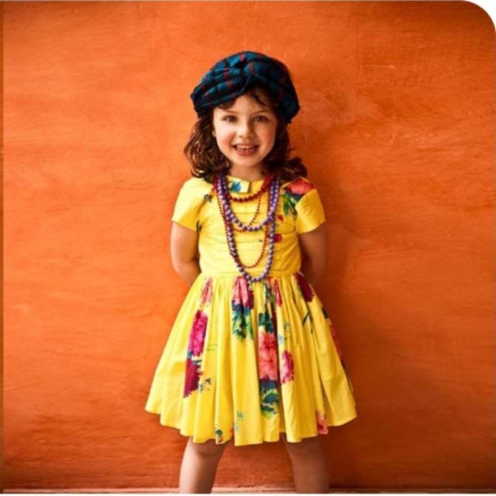Morley Lemia Collared Floral Print Dress In Citrus Yellow Kids Size 6 EUC